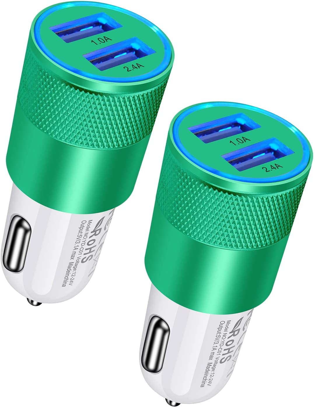 Car Charger, [2Pack/3.4A] Fast Charge Dual Port USB Cargador Carro Lighter Adapter for Iphone 14 13 12 11 Pro Max X XR XS 8 plus 6S, Ipad, Samsung Galaxy S22 S21 S10 plus S7 J7 S10E S9 Note 8, LG, GPS  Shenzhen Chuangqingchun Technology co. ltd Green  