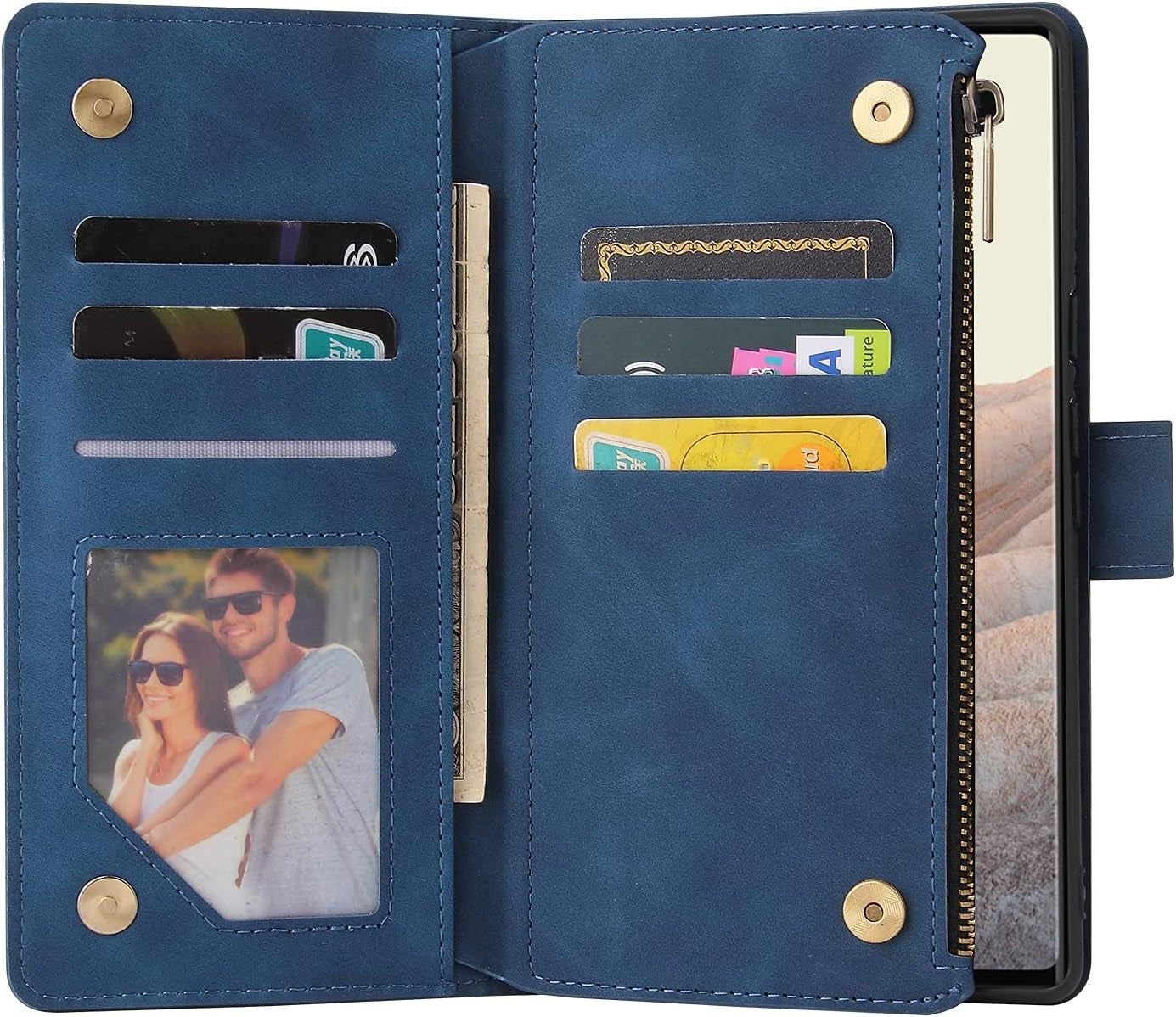 ZZXX Google Pixel 6 Pro Case Wallet with Card Slot Premium Soft PU Leather Zipper Flip Folio Wallet with Wrist Strap Kickstand Protective for Google Pixel 6 Pro Wallet Case(Blue 6.7 Inch)  ZZXX   