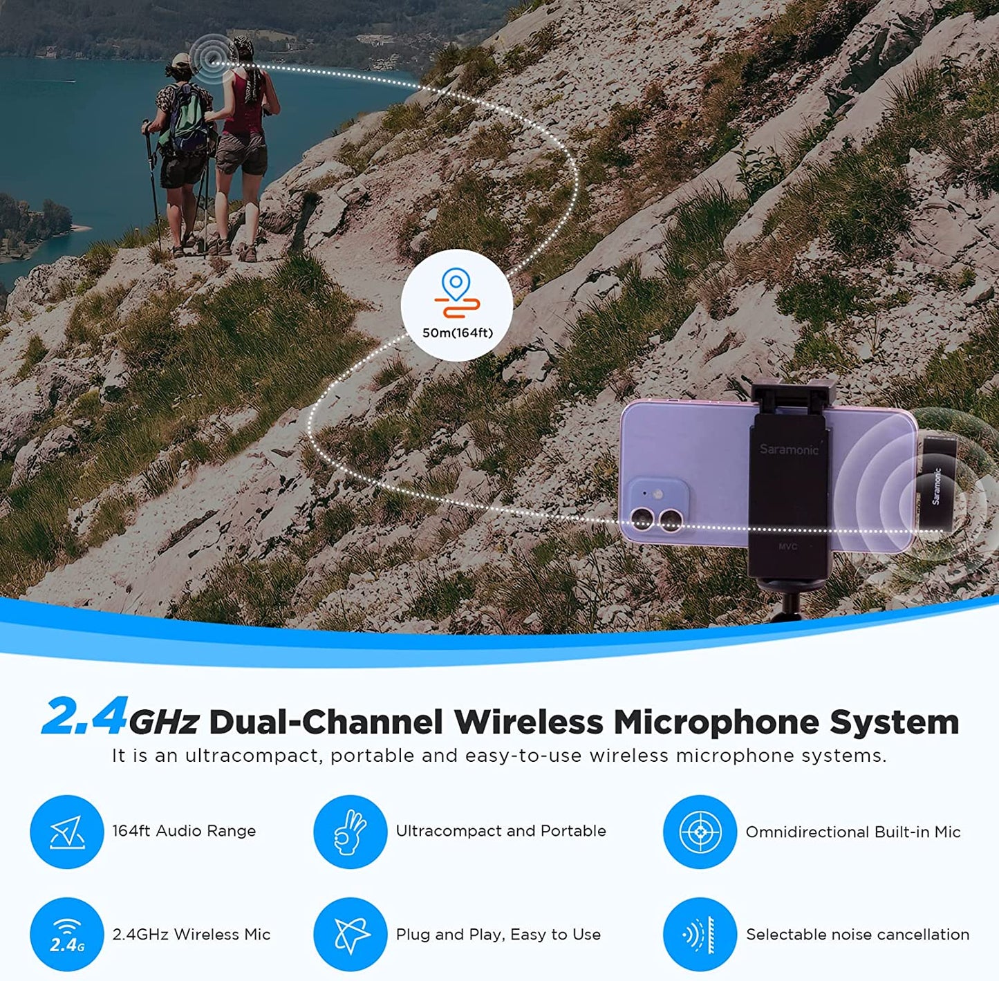 Saramonic Wireless Lavalier Microphone for Iphone Ipad 2.4Ghz Clip on Lapel Condenser Mic Plug and Play Mini for Interview Streaming Recording Video Podcast Vlog Youtube Sr-Blink Go-D2 (TX+TX+RX)  Saramonic   