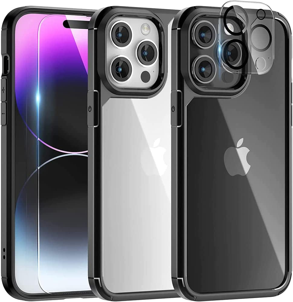 TAURI for Iphone 14 Pro Max Phone Case, [5 in 1] 1X Case [Not-Yellowing] 2X Tempered Glass Screen Protector + 2X Camera Lens Protector, [Military-Grade Drop Protection] Slim Phone Case 6.7 Inch-Green  TAURI Black  