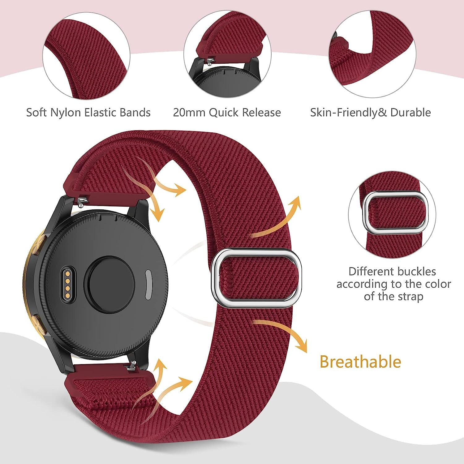 Oanux Stretchy Bands Compatible with Garmin Forerunner 245/245 Music/Venu/Vivoactive 3/Venu Sq/Vivoactive 3 Music/Vivomove Hr/Forerunner 645/645 Music/Venu 2 Plus(5 Pack)  Oanux   