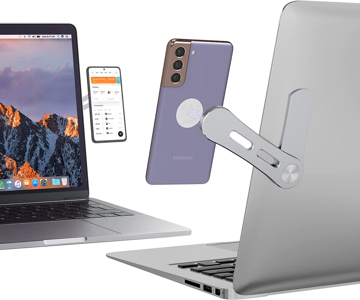 Magnetic Laptop Phone Holder Compatible with All Phones, Enjoy a Dual-Screen Experience with the Expand Bracket for Laptop, Fitting for All Laptops or All Kinds of Flat Computer Display  Doter   