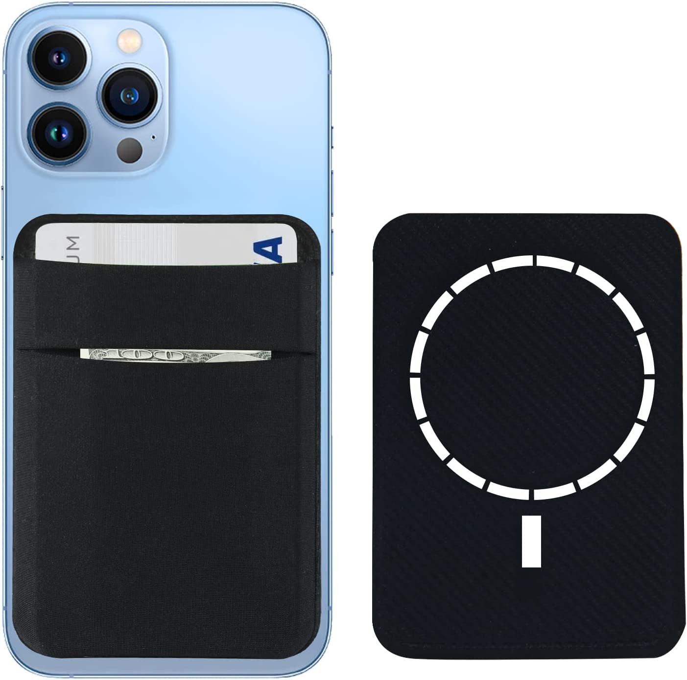 Yesdoes Magnetic Phone Card Holder,Compatible with Magsafe,Stretchy Lycra Double Pocket Wallet,Credit ID Card Cash Pouch,Mag Safe Phone Sleeve Case,Design for Iphone 14,13,12,Plus,Pro,Pro Max Black  YesDoes   