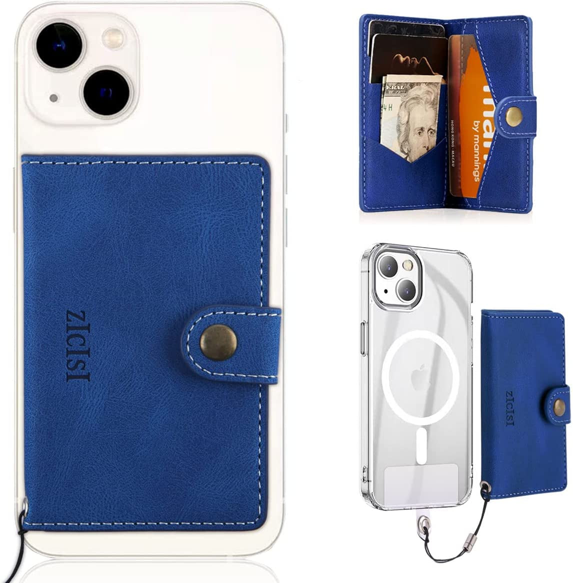 ZICISI for Apple Magnetic Wallet Card Holders with RFID Blocking & Kickstand for Iphone Magsafe Wallet [2 Money Holders + 4 Credit Carders],Compatible with Iphone 13/12 Pro Max/Pro/Mini, Black  ZICISI Blue  
