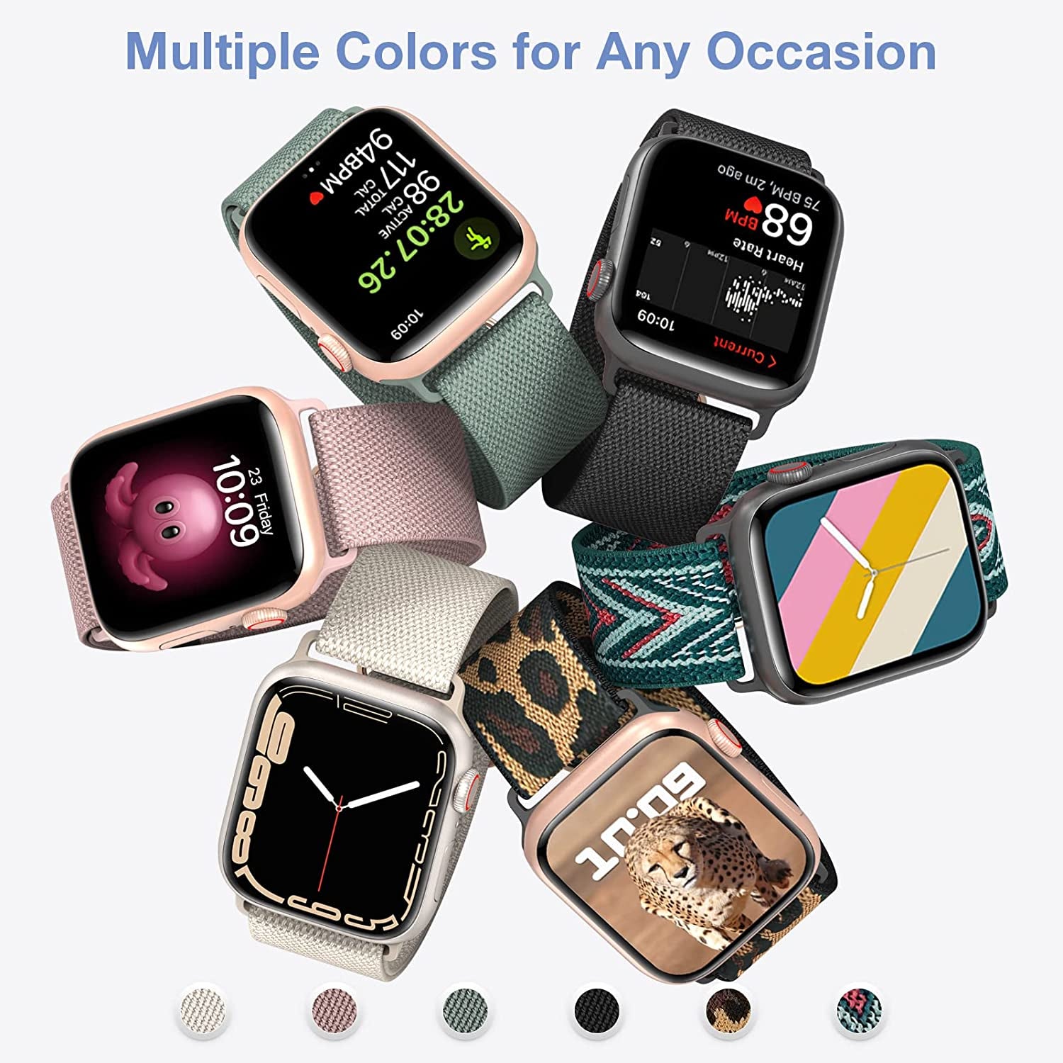 BELONGME 6 Packs Stretchy Nylon Solo Loop for Apple Watch Band Series Ultra SE 8 7 6 5 4 3 2 1 40Mm 38Mm 44Mm 42Mm 45Mm 41Mm 49Mm, Women and Men Sport Apple Watch Bands Replacement for Iwatch Bands  BELONGME   