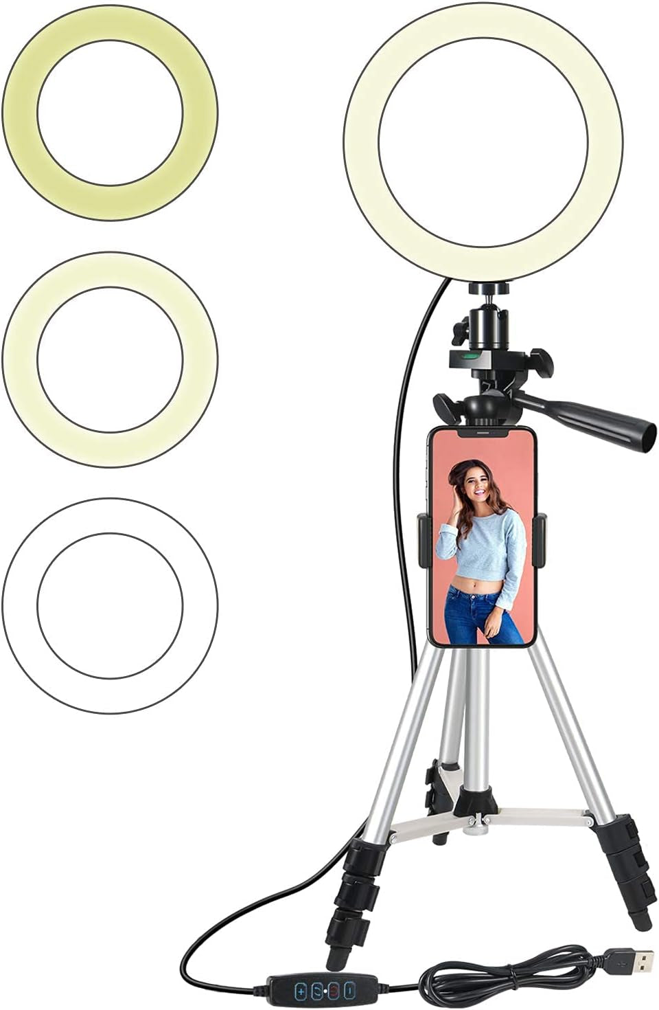 6" Selfie Ring Light, ODOM 39"Tripod with Ring Light,3 Color Modes 11 Brightness Levels, Lamps for Youtube Live Stream Makeup Vlog Tiktok Video Conference Compatible with Iphone & Android  ODOM   