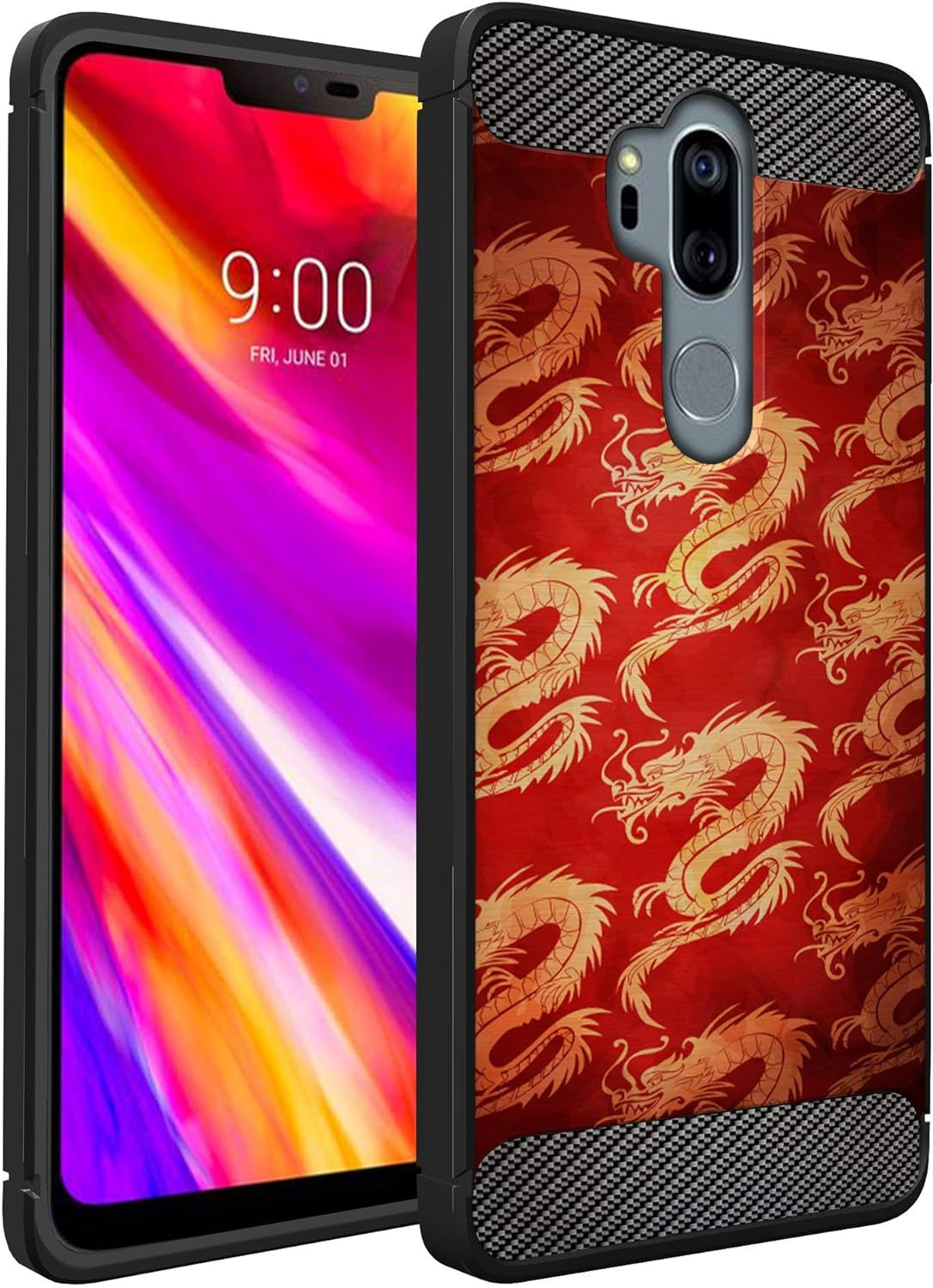 Casesondeck Case Compatible with [LG G7 / LG G7 Thinq] Pictorial Patterned TPU Design Case Flexible Slim and Elegant (Cobra Tiger)  CasesonDeck Red Dragon  