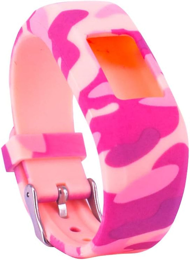Ruentech Replacement Bands for Garmin Vivofit Jr.2, Colorful Adjustable Wristbands with Secure Watch-Style Clasp Strap Compatible with Garmin Vivofit Jr 2 and Vivofit Jr (For Kids) (Flag)  RuenTech Camo Pink  