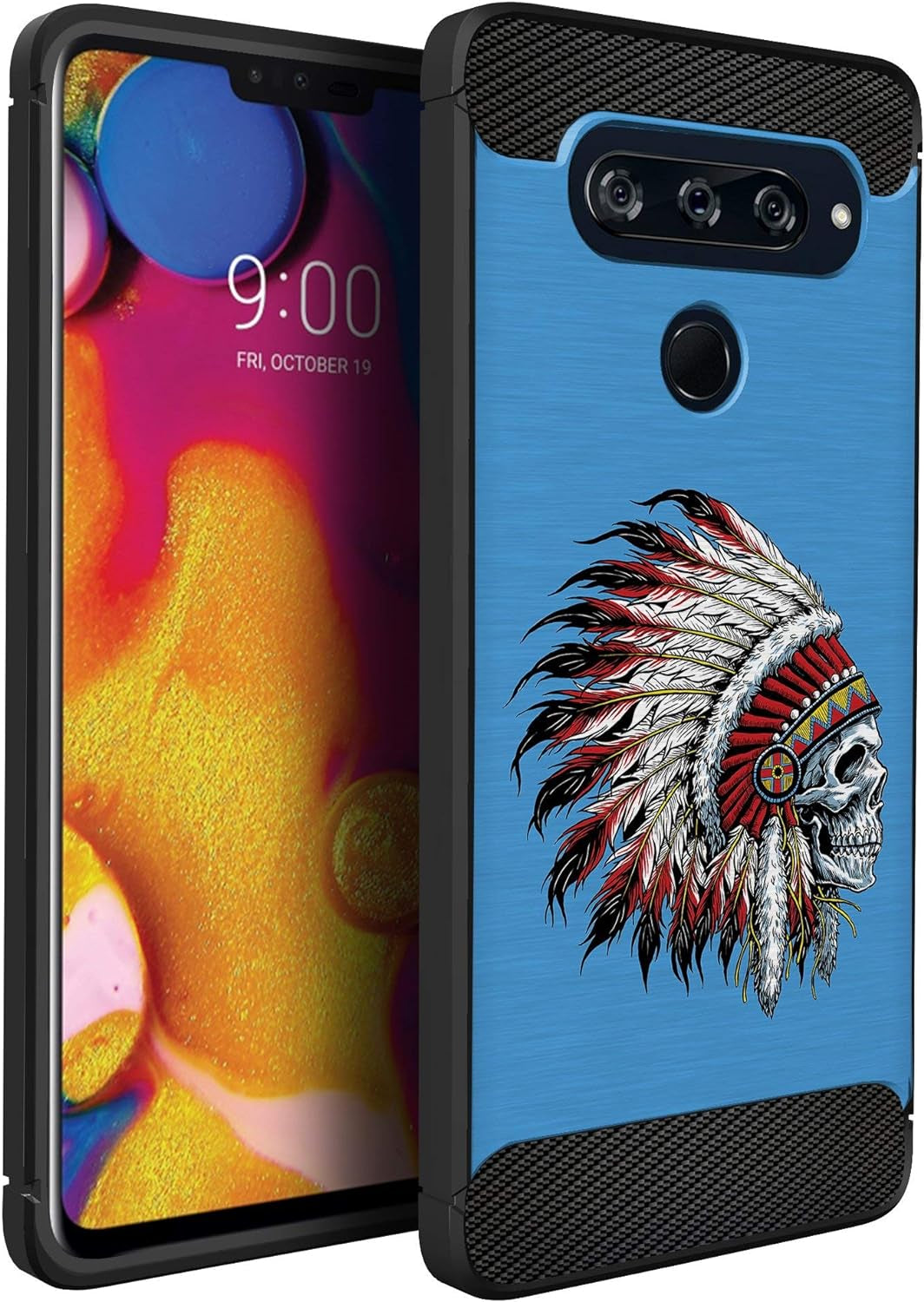 Casesondeck Case Compatible with LG V40 Thinq, Slim Precise Fit TPU Case, Scratch Protection and Unique Design (Shark Attack)  CasesonDeck Blue Tribal Skull  
