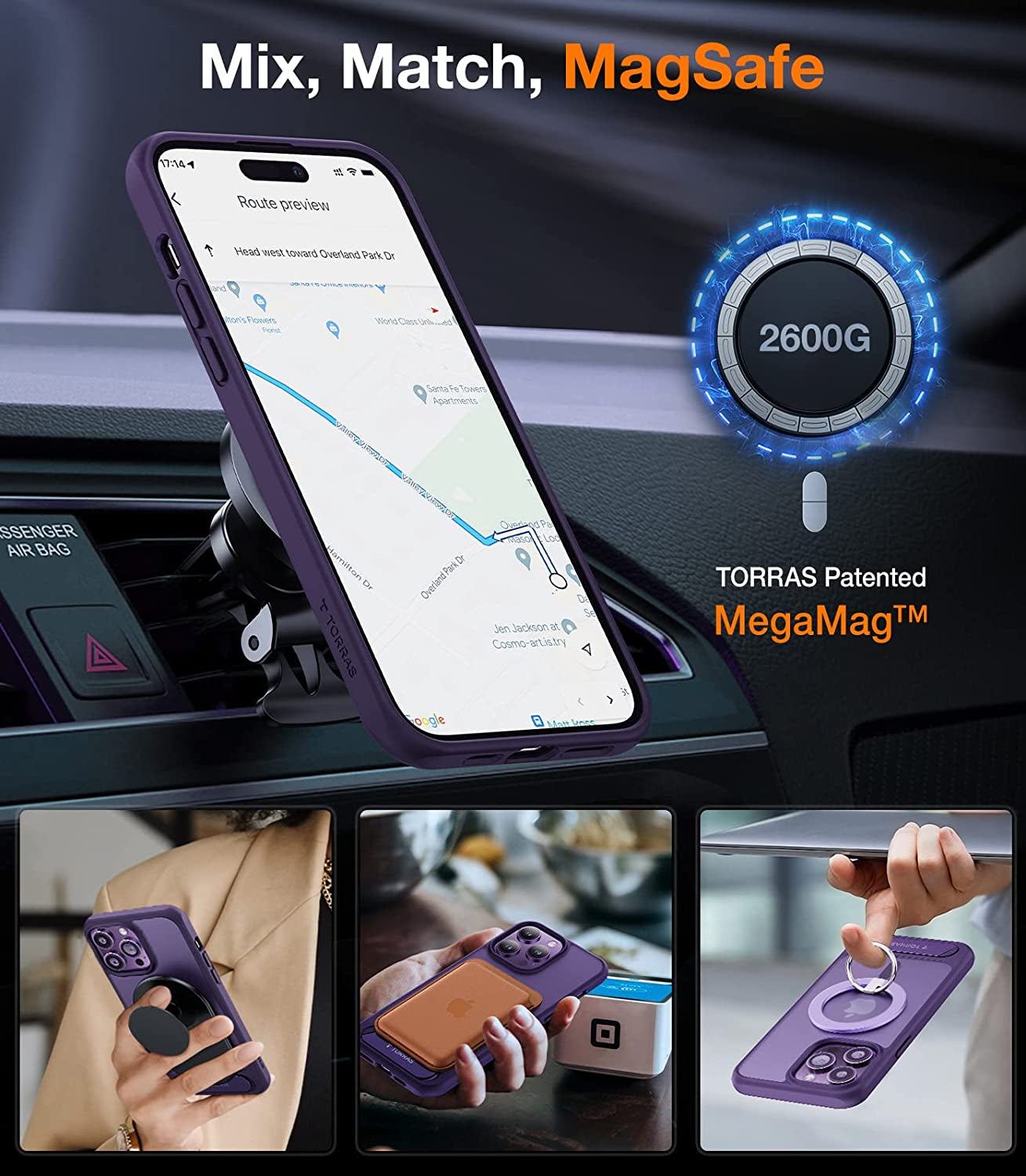 TORRAS 2-In-1 Magnetic Case with Stand Designed for Iphone 14 Pro Case [Military Grade Drop Tested] [Compatible with Magsafe] Slim Translucent Matte Case for Iphone 14 Pro Phone Case 6.1", Purple  TORRAS   