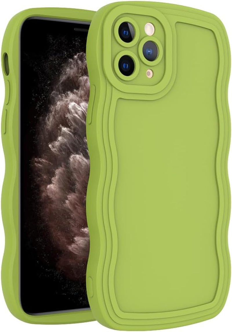 WOGROO Case for Iphone 11 Pro Case,Wave Curly Frame Design,Soft Flexible Tpu,Cute Wavy Solid Color Aesthetic Flashion Phone Case Shockproof Protective Case Cover 5.8" - Creamy White  WOGROO Green Iphone 11 Pro 