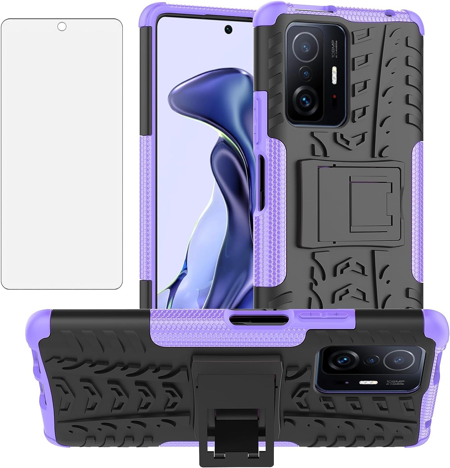 Asuwish Phone Case for Xiaomi Mi 11T/Mi11T Pro 5G with Tempered Glass Screen Protector and Slim Stand Hybrid Heavy Duty Rugged Protective Cell Cover Mi11Tpro T11 G5 Kickstand Mobile Women Men Green  Asuwish Purple For Mi 11T (5G) / Mi 11T Pro (5G) 