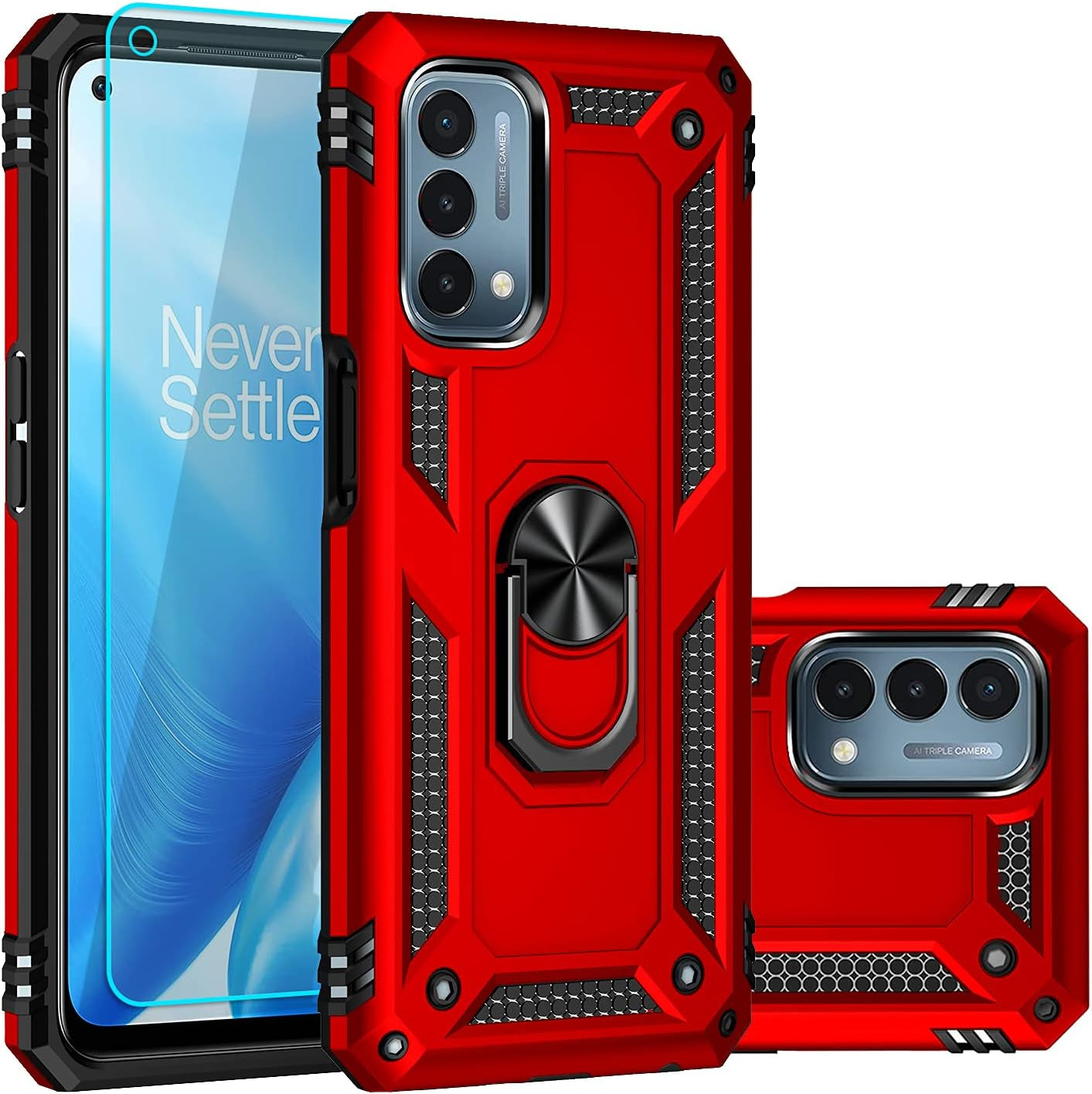 SKTGSLAMY for Oneplus Nord N200 5G Case,With Screen Protector,[Military Grade] 16Ft. Drop Tested Cover with Magnetic Kickstand Car Mount Protective Case for Oneplus Nord N200 5G, Rose Gold  SKTGSLAMY Red  