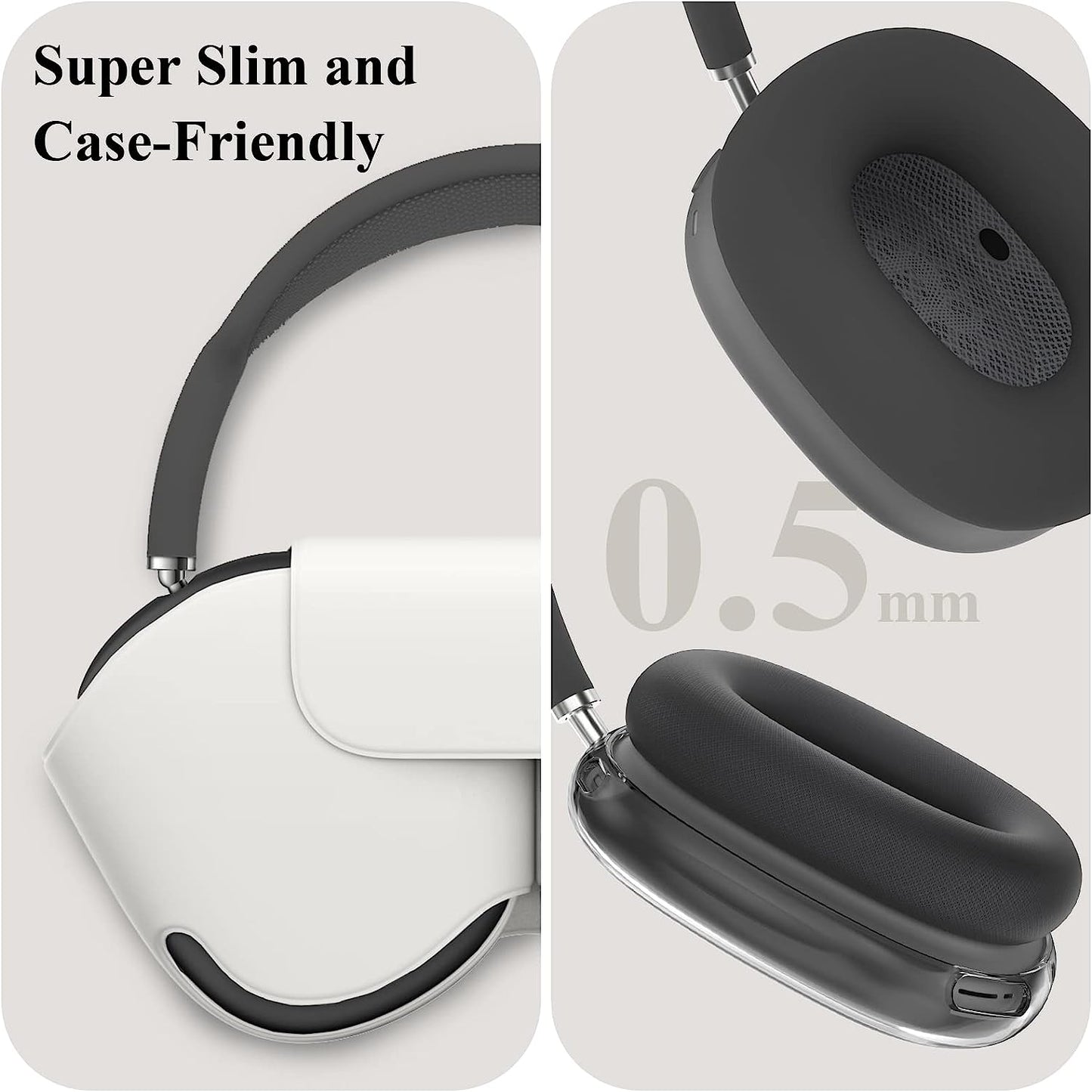 JDHDL [3 in 1] for Airpods Max Case Cover, Clear Soft TPU Earcup Case Cover+Slicone Earpad Cover+Silicone Overhead Cover, Transparent Protective Case for Apple Airpods Max Accessories(Black)  JDHDL   