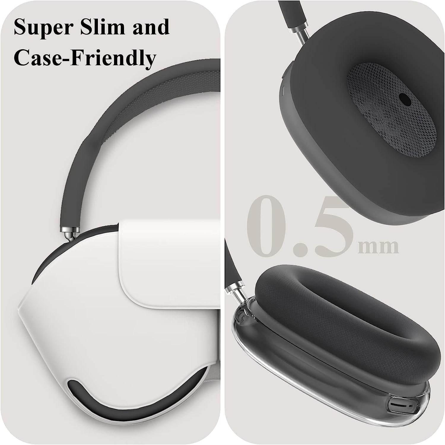 JDHDL [3 in 1] for Airpods Max Case Cover, Clear Soft TPU Earcup Case Cover+Slicone Earpad Cover+Silicone Overhead Cover, Transparent Protective Case for Apple Airpods Max Accessories(Black)  JDHDL   