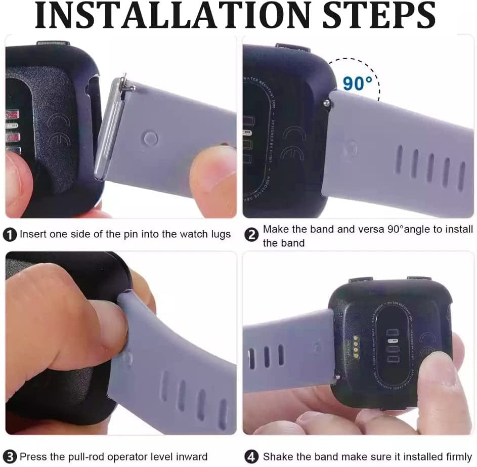 4 Pack Sport Bands Compatible with Fitbit Versa 2/Fitbit Versa/Versa Lite,Classic Soft Silicone Replacement Wristbands for Versa 2 Smart Watch Women Men Large（Black+Dark Blue+Rock Cyan+Grey）  SENGKOB   