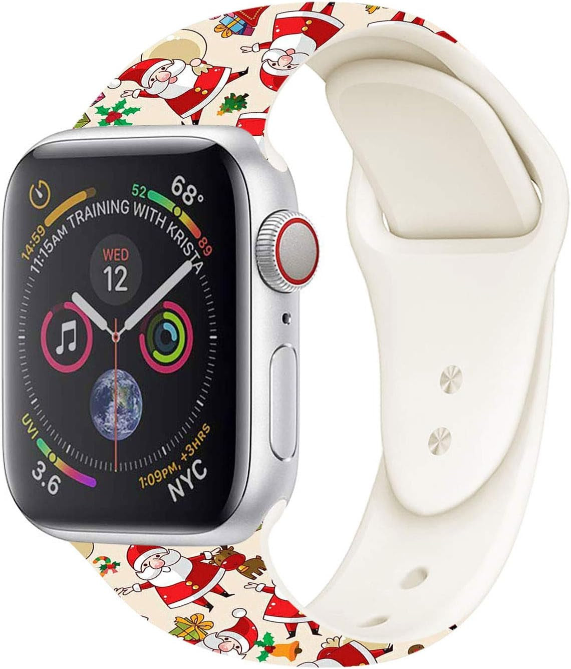 Hi-Yoohere Chic Breathable Christmas Santa Claus Pattern Bands Compatible with Apple Watch 42Mm 44Mm 45Mm M/L, Grade Soft Silicone Sports Wristband Strap for Iwatch SE & Series 8/7/6/5/4/3/2/1  Hi-Yoohere   