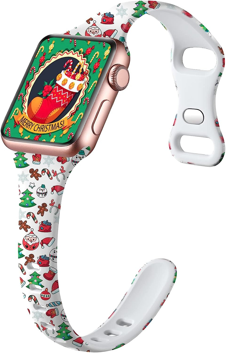Witzon Thin Bands Compatible with Apple Watch Band 40Mm 38Mm 41Mm for Women, Fadeless Floral Cute Printed Slim Silicone Sport Replacement Wristbands for Iwatch SE Series 7 6 5 4 3 2 1 Smart Watch  Witzon White - Christmas Colorful Decor  