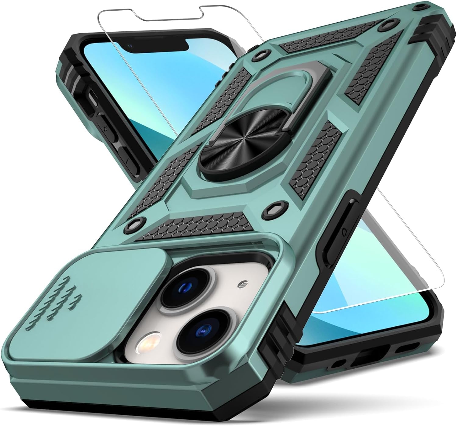 YZOK for Iphone 12 Mini Case,With Slide Camera Cover HD Screen Protector,[Camera Protection] [Magnetic Rotate Kickstand] Military Grade Shockproof Heavy Duty Protective Case for Iphone 12 Mini-Red  YZOK Green  