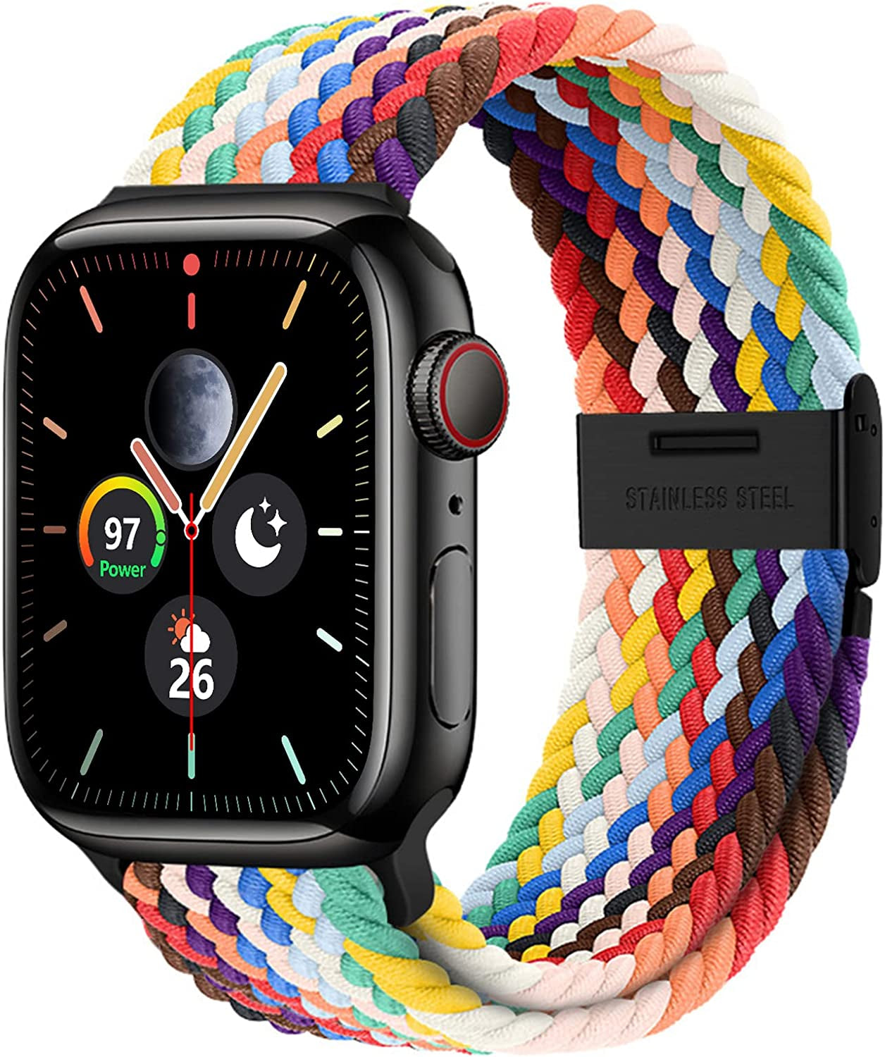 Stretchy Braided Solo Loop Compatible with Apple Watch Bands 38Mm 40Mm 41Mm 42Mm 44Mm 45Mm for Women Men Adjustable Straps Elastic Sport Wristbands for Iwatch Series 8 7 6 SE 5 4 3 2 1 Ultra  MBNIBNVT Pride Edition 38/40/41MM 