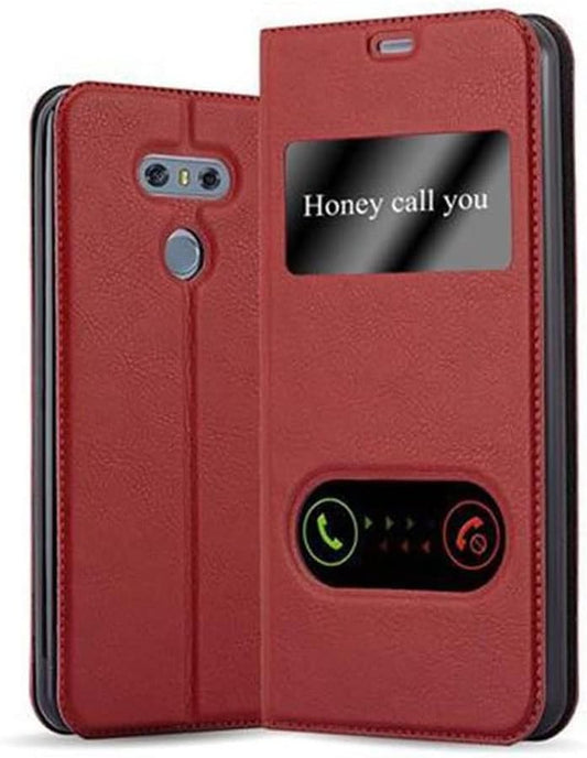Cadorabo Book Case Compatible with LG G6 in Saffron RED - with Magnetic Closure, 2 Viewing Windows and Stand Function - Wallet Etui Cover Pouch PU Leather Flip  Cadorabo   