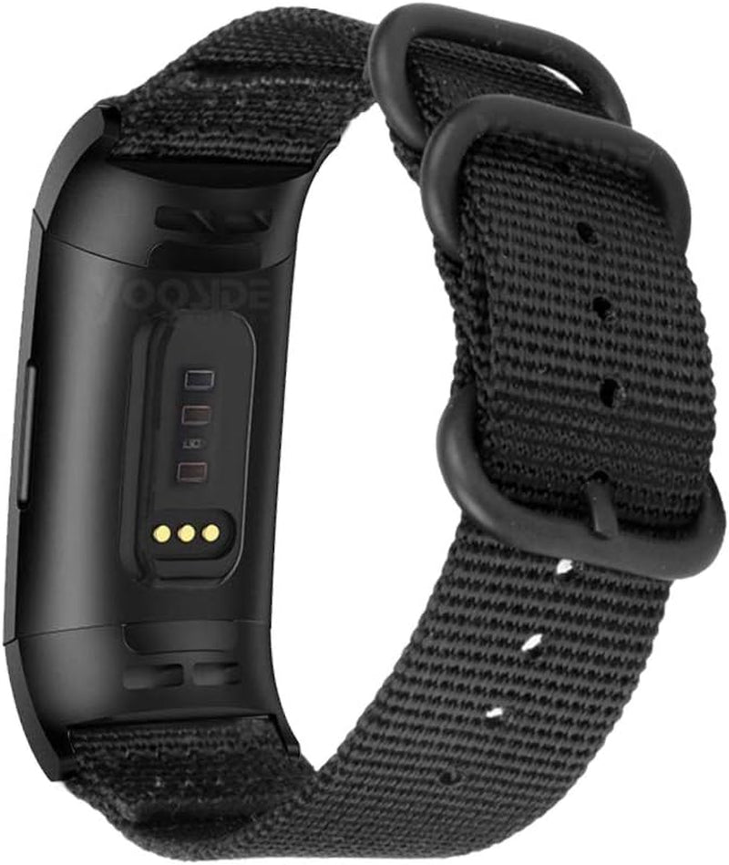 YOOSIDE Nylon Band for Fitbit Charge 3/Charge 4, NOTA Woven Nylon Band with Metal Stainless Steel Ring Wristband Strap for Fitbit Charge 4/4 Se(Black)  YOOSIDE   