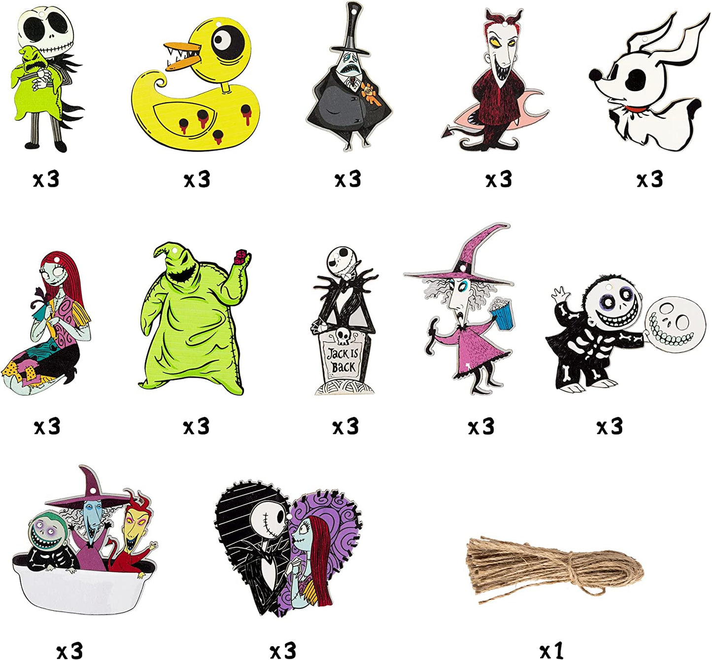 37Pcs Halloween Christmas Nightmare Sally Wooden Hanging Ornament Decoration, Halloween Witch Pumpkin King Jack Ghoul Zombie Bride Theme Party Decor for Jack and Sally Halloween Party Supplies  RicaBili   