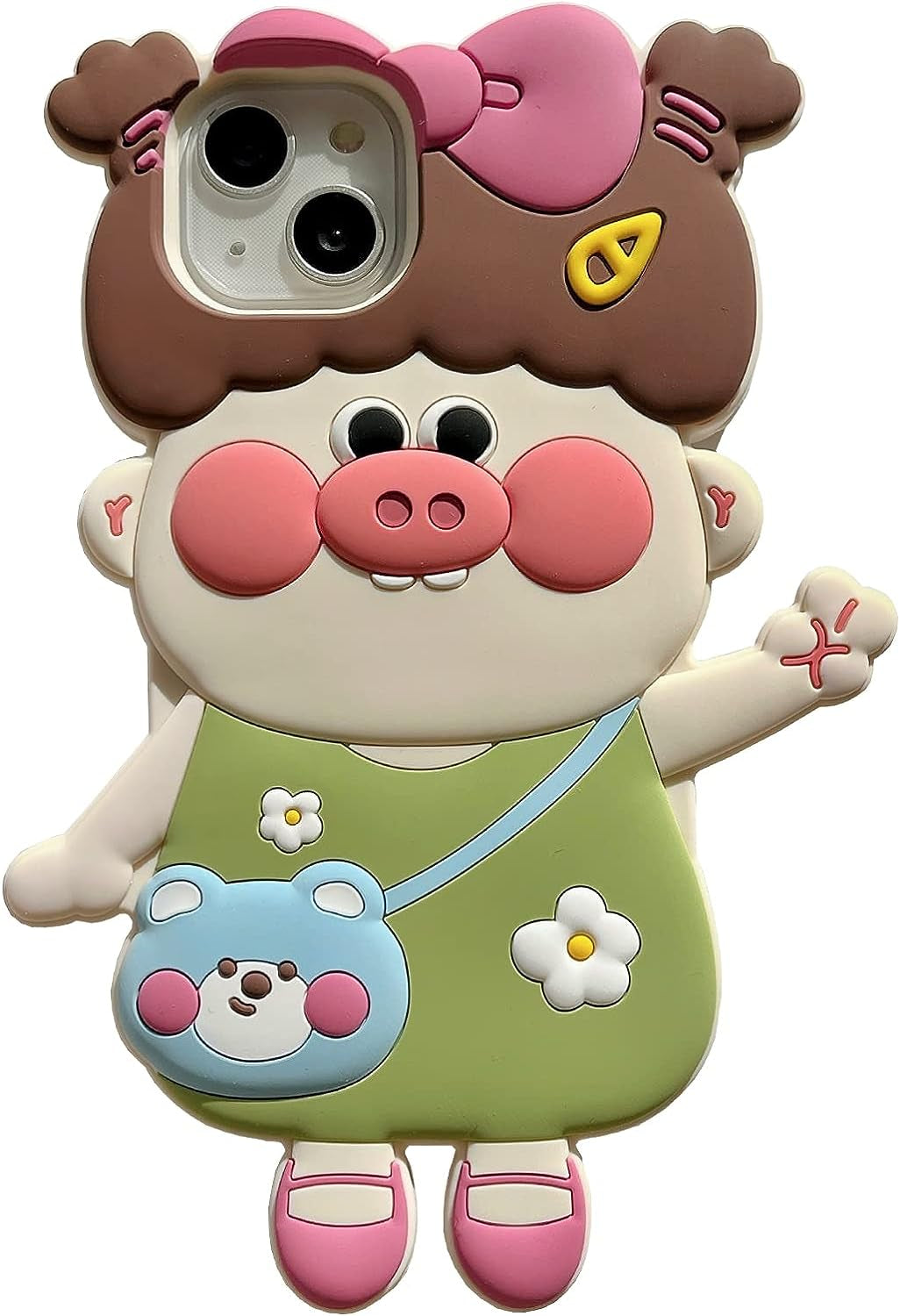 YAKVOOK Kawaii Phone Cases for Iphone 12/12 Pro,Cute Cartoon Cookies Bear Phone Case with Bubble Tea Phone Case 3D Iphone 12/12 Pro Case Soft Silicone Shockproof Cover for Women Girls  Yatchen Pig Girl Iphone 12 Pro Max 