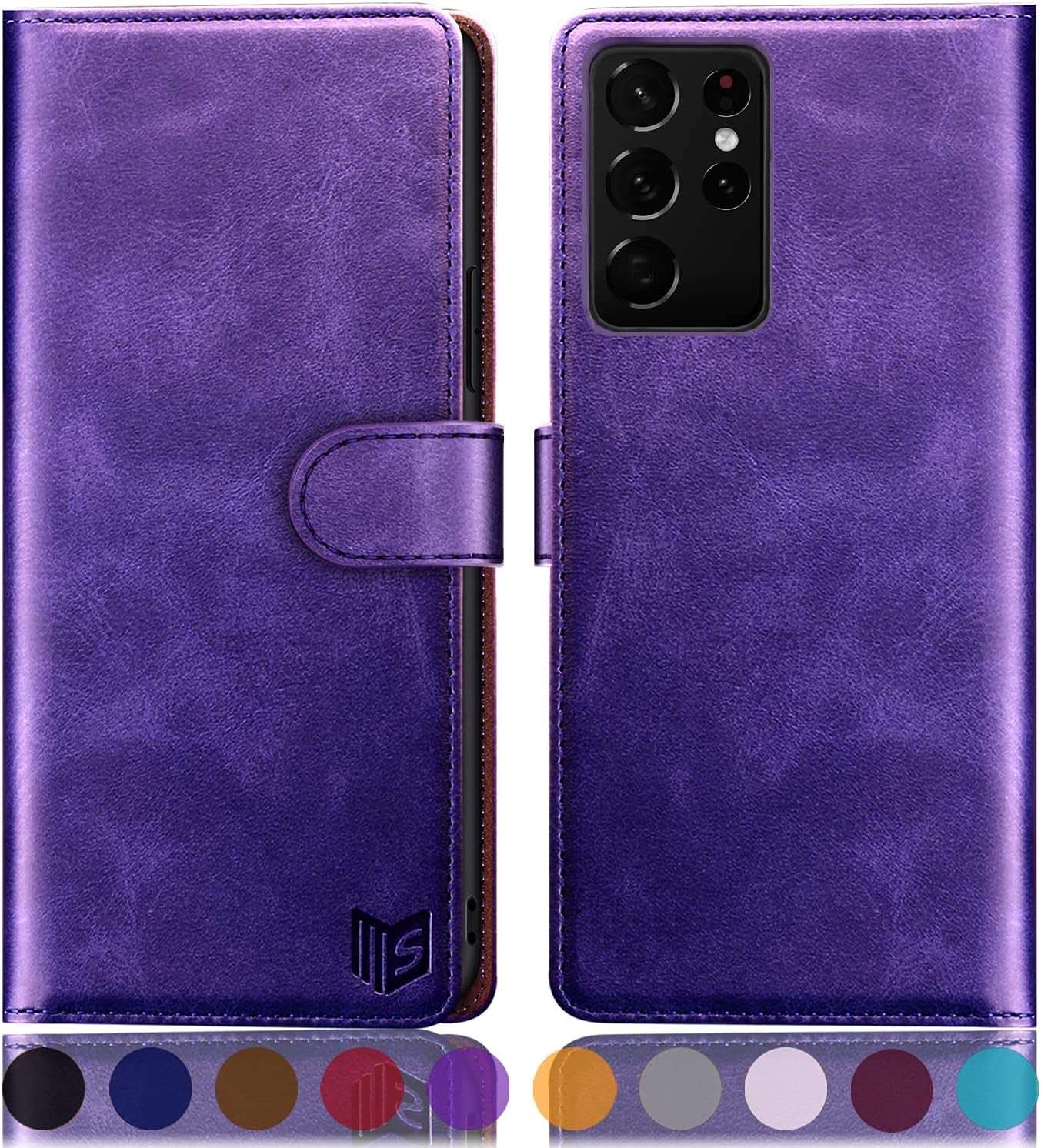 SUANPOT for Samsung Galaxy S21 Ultra 6.8" with RFID Blocking Leather Wallet Case Credit Card Holder,Flip Folio Book Phone Case Shockproof Cover Women Men for Samsung S21 Ultra Case Wallet Light Brown  SUANPOT Purple  