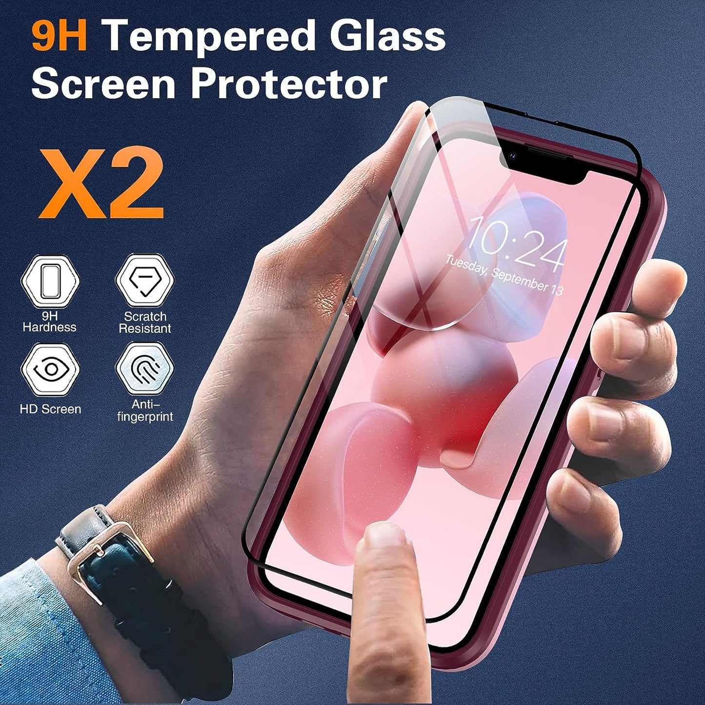 Oterkin for Iphone 14 plus Case, [4 in 1] Iphone 14 plus Phone Case with [2Pcs 9H HD Tempered Glass Screen Protectors][360°Rotatable Stand Ring][10Ft Military Grade] Case for Iphone 14 plus (Pink)  Oterkin   