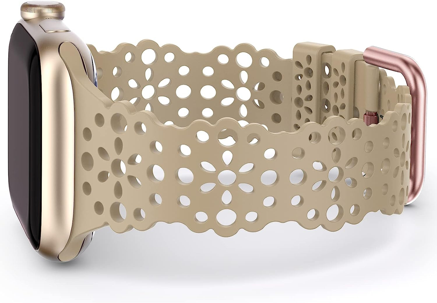 TOYOUTHS Compatible with Apple Watch Band Women 41Mm 40Mm 38Mm Soft Stretchy Silicone Lace Flower Cut-Outs Scalloped Breathable Waterproof Lacy Band for Iwatch Series 8 7 6 5 4 3 2 1 SE  TOYOUTHS Walnut 41/40/38mm 