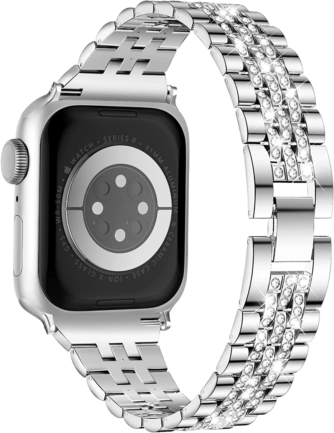 Missair Compatible with Apple Watch Band 38Mm 40Mm 41Mm 42Mm 44Mm 45Mm Series 8 7 6 5 4 3 2 1 SE, Women Diamond Bling Bracelet Jewelry Metal Replacement Wristband Strap for Iwatch  Missair Silver 42/44/45mm 