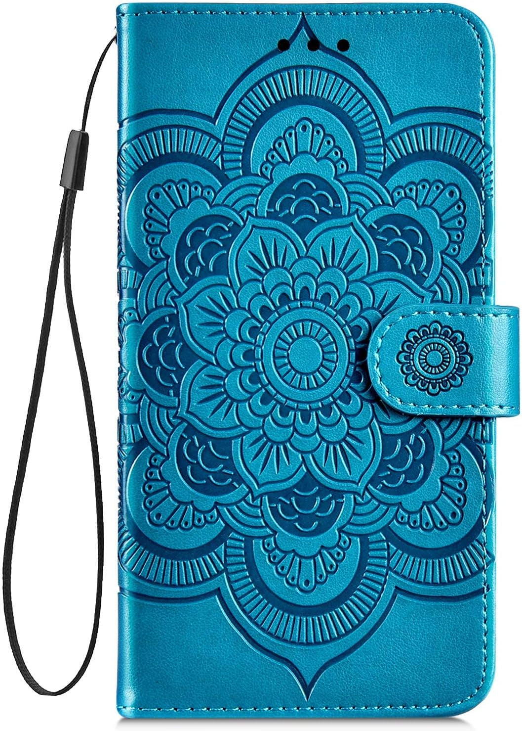 IKASEFU Compatible with LG V40 Thinq Case Emboss Sun Mandala Floral Pu Leather Wallet Strap Case Card Slots Shockproof Magnetic Stand Feature Folio Flip Book Cover Protective Case,Black  IKASEFU Blue  