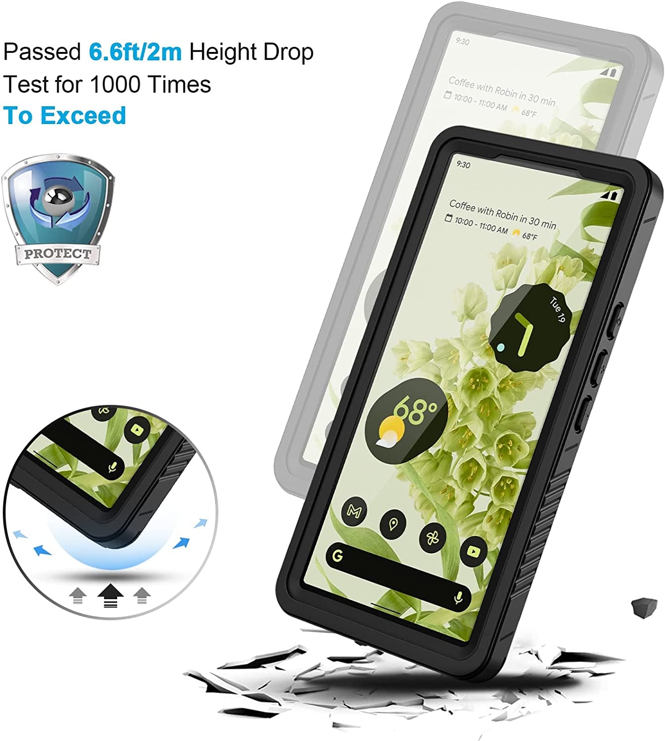 Lanhiem Pixel 6 Case, IP68 Waterproof Dustproof Case with Built-In Screen Protector, Rugged Full Body Shockproof Phone Cover for Google Pixel 6, Black/Clear  Lanhiem   