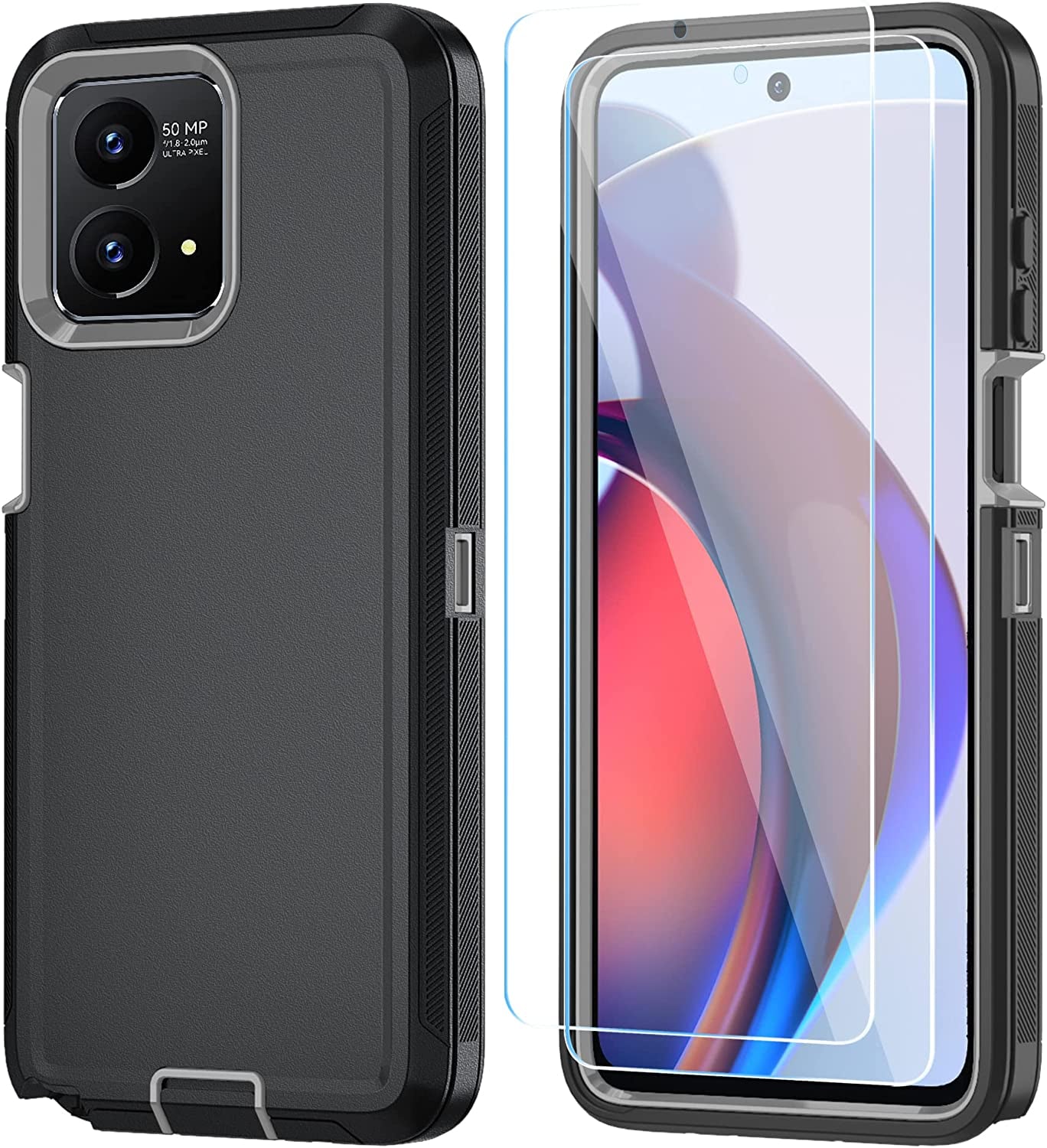 ONOLA for Motorola Moto G Stylus 5G 2023 Case with HD Screen Protector(2 Packs) [Not for Moto G Stylus 5G/4G 2022], Shockproof Dustproof 3 in 1 Durable Case for Moto G Stylus 5G 2023 (Black)  ONOLA Black Grey  