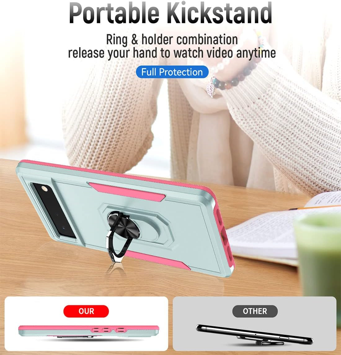 Case for Google Pixel 6,Google 6 Phone Case Heavy Duty,Drop Tested Cover with Magnetic Kickstand and 360°Finger Ring Holder Kickstand Case for Google Pixel 6(Green  Anzruosu   