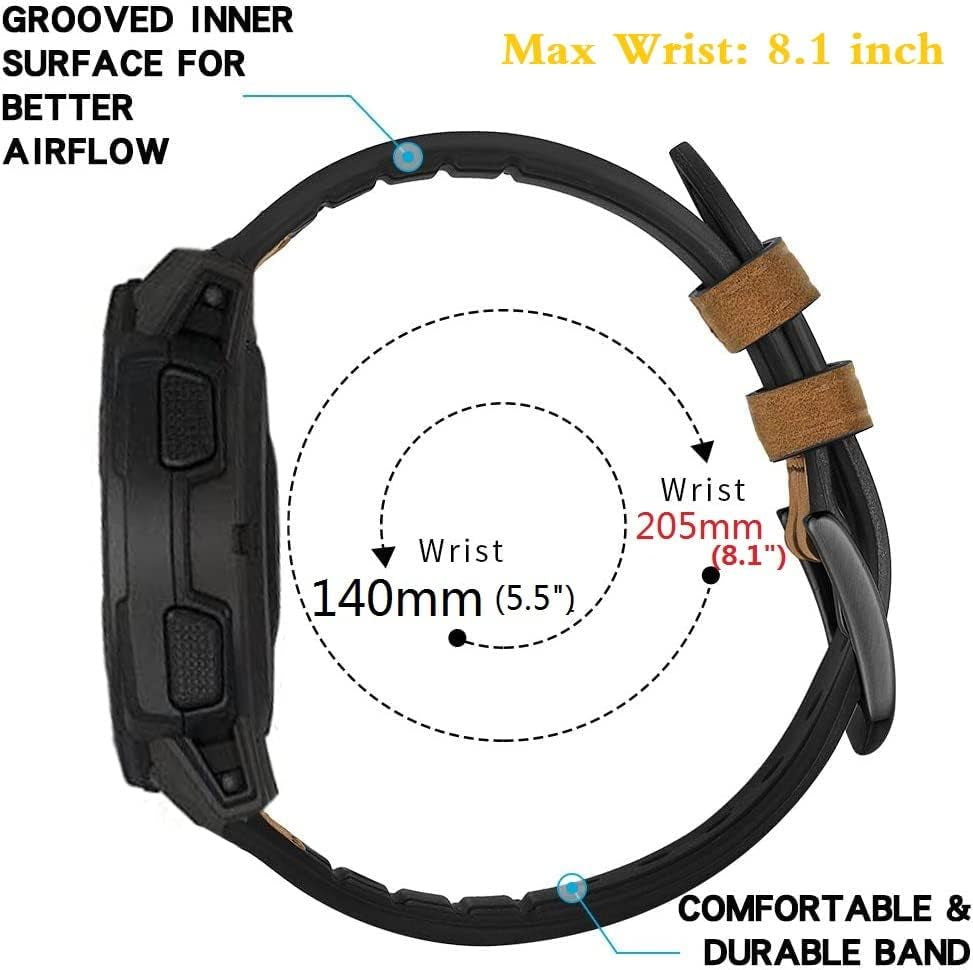 GARTOO Leather Watch Band for Garmin Instinct/Instinct 2 Solar, Soft Genuine Leather with Silicone Sweatproof Wrist Strap for Garmin Instinct Tactical/Tide/Esports/Instinct Solar-Max Wrist 8.1"  GARTOO   