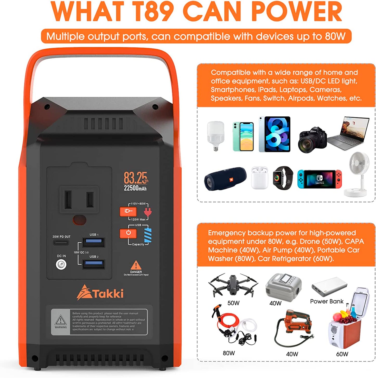 83Wh Portable Power Station, Takki Camping Solar Generator Power Bank with Flashlight and 110V AC Outlet Battery Backup for Camping, Home, Laptop, Emergency (Solar Panel Not Included)  Shenzhen Sbase Electronics Technology Co.,Ltd   