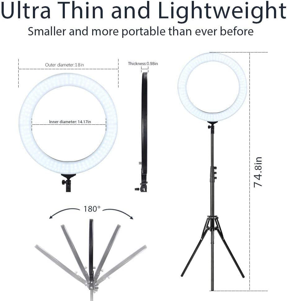 Zomei 18" Ring Light with Stand Dimmable LED Ring Light Bi-Color Selfie Halo Ring Light for Phone with Phone, Makeup Selfie Photography Ring Light for Youtube Video Shoot  ZOMEi   