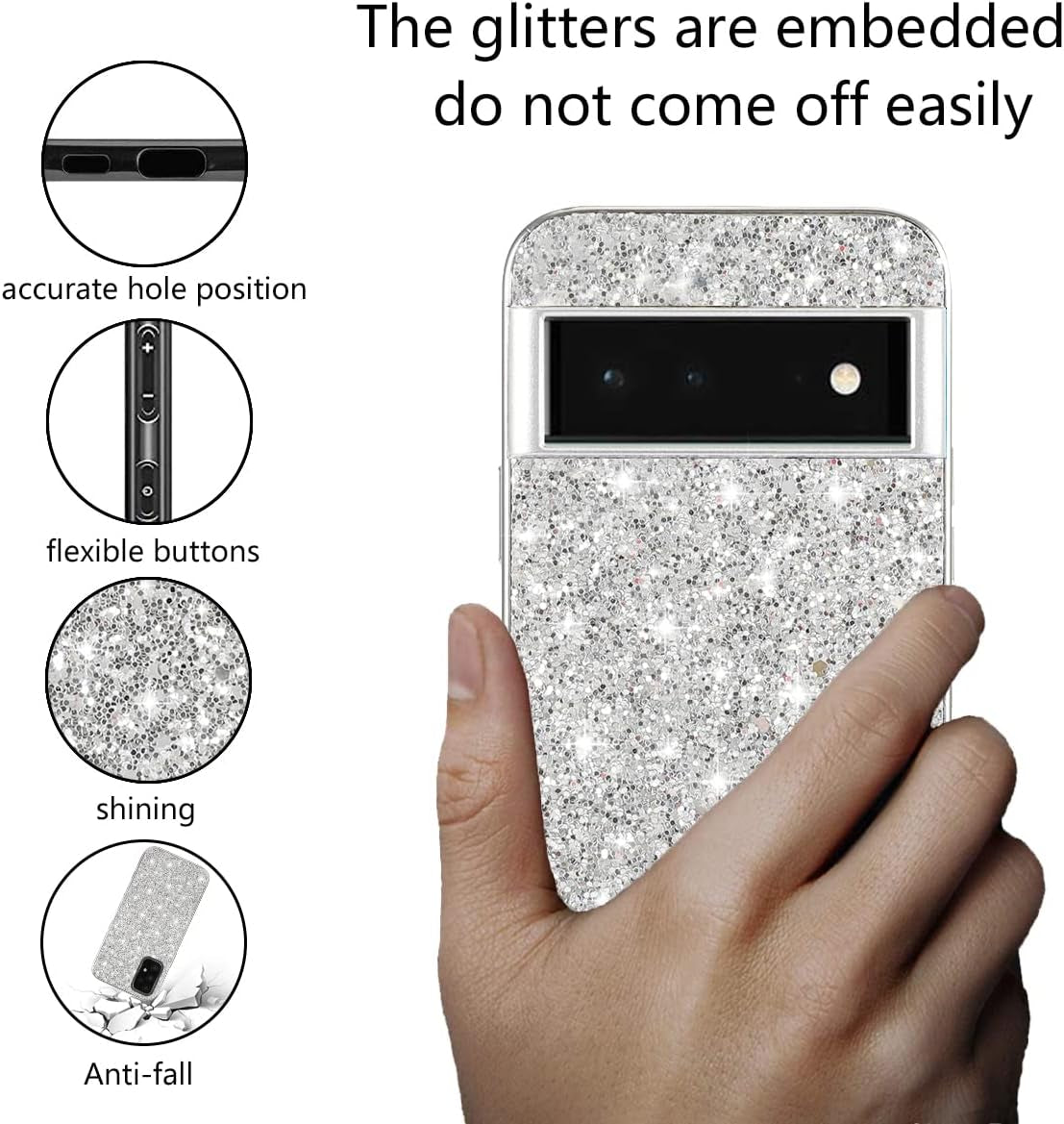 Compatible with Google Pixel 6 Pro Case Glitter Bling Google Pixel 6 Pro Phone Case for Girls Cute Bumper Shockproof Protective Case (Google Pixel 6 Pro, Silver)  Generic   