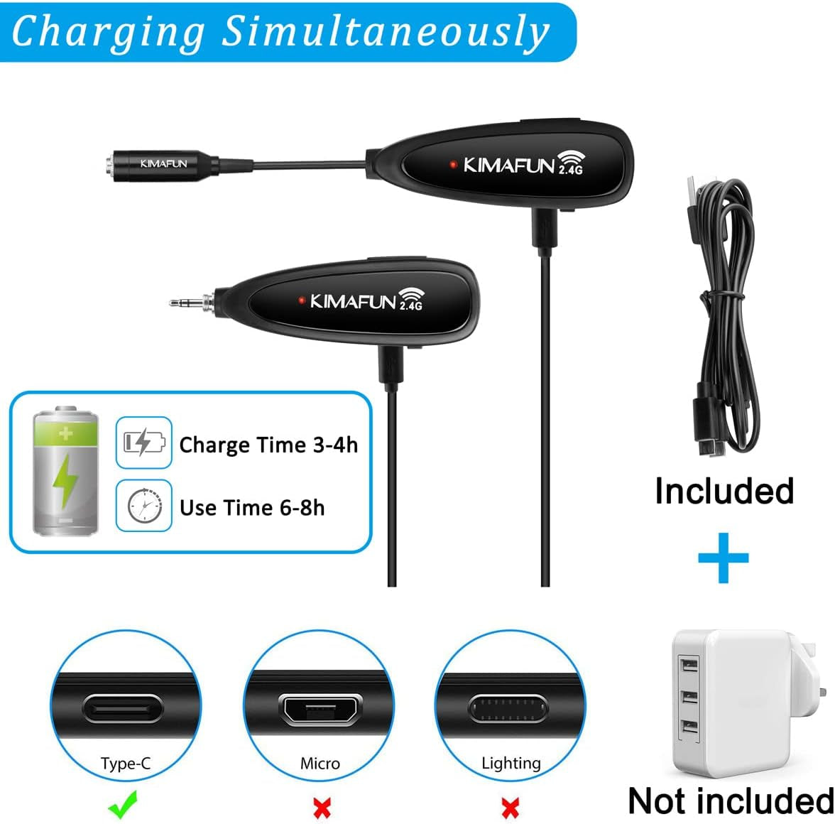 KIMAFUN Wireless Microphone System, 2.4G Wireless Headset and Lavalier Lapel Microphones for Iphone, Android Phone, Laptop and Speaker, Designed for Teaching, Recording, Vlog, Broadcast, G102-3  KIMAFUN   