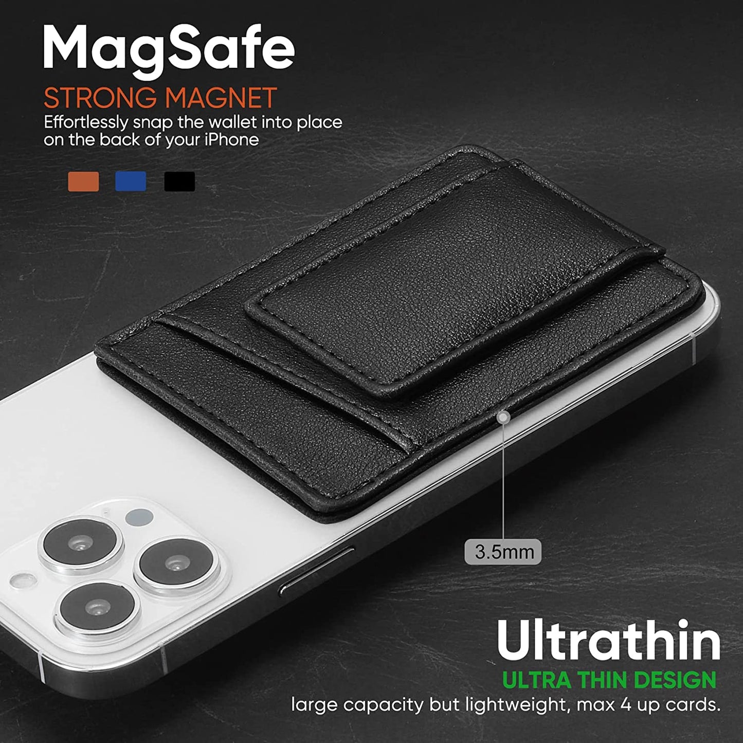 Magnetic Card Wallet Holder for Apple Magsafe, Magnetic Card Holder Magsafe Compatible with Iphone 12 Iphone 13/14 Magsafe Wallet, Mag Safe Leather Wallet for Back of Iphone 14/13/ 12 Series, Black  HiWe   