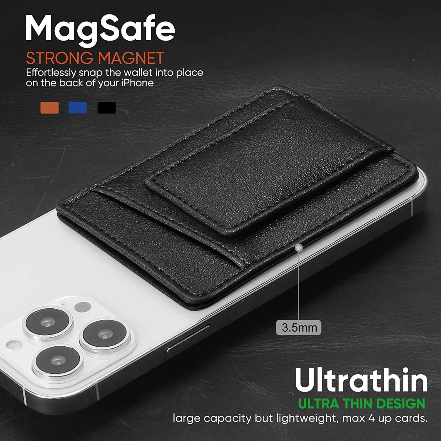 Magnetic Card Wallet Holder for Apple Magsafe, Magnetic Card Holder Magsafe Compatible with Iphone 12 Iphone 13/14 Magsafe Wallet, Mag Safe Leather Wallet for Back of Iphone 14/13/ 12 Series, Black  HiWe   