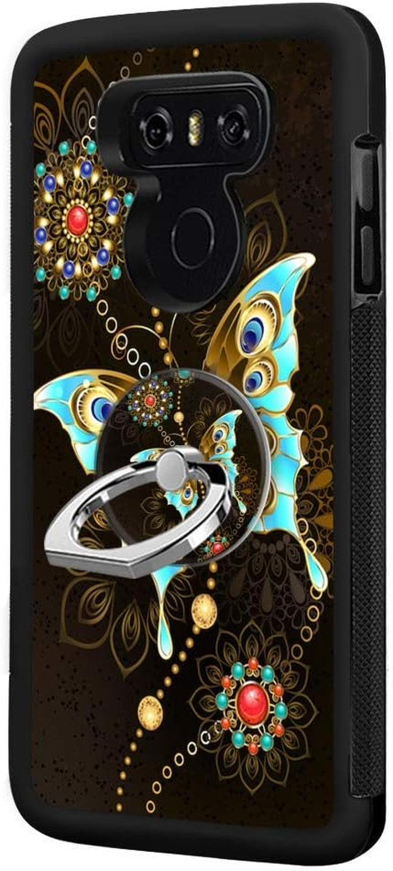 Designed for LG G6 Case,Silicone Slim Shockproof Phone Case with Metal Finger Ring Clasp Suitable for Men and Women, Butterfly  YQCi   