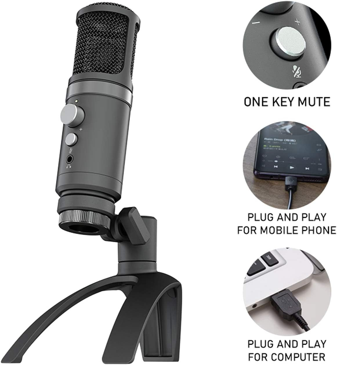 USB Microphone Metal Condenser Recording Mic Microphone for Desktop, Laptop Macbook, Ipad or Phones Cardioid Studio Recording Vocals, Voice Overs, Vlog, Streaming Broadcast and Youtube Videos  Lenton   
