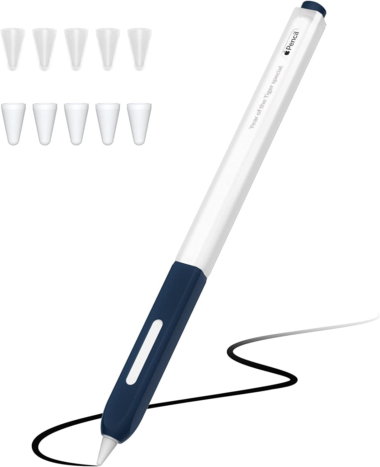 JOOSKO Pencil Case Compatible with Apple Pencil 2Nd Generation Cover Sleeve,Silicone Translucent Duotone，[With 10 Silicone Tip Cover],Support Magnetic Wireless Charging (Pink)  JOOSKO Navy blue  