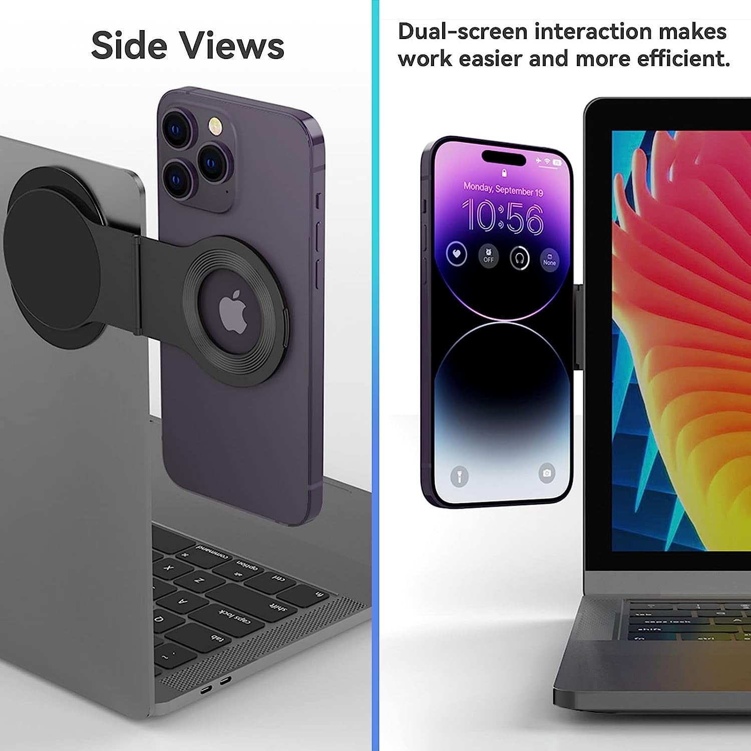 Cloudvalley for Magnetic Laptop Phone Holder, Slim Adjustable Cell Phone Stand, Slim Protable Laptop Side Mount Clip, Computer Monitor Expansion Bracket, Modular Work from Home Kit - Black  CloudValley   