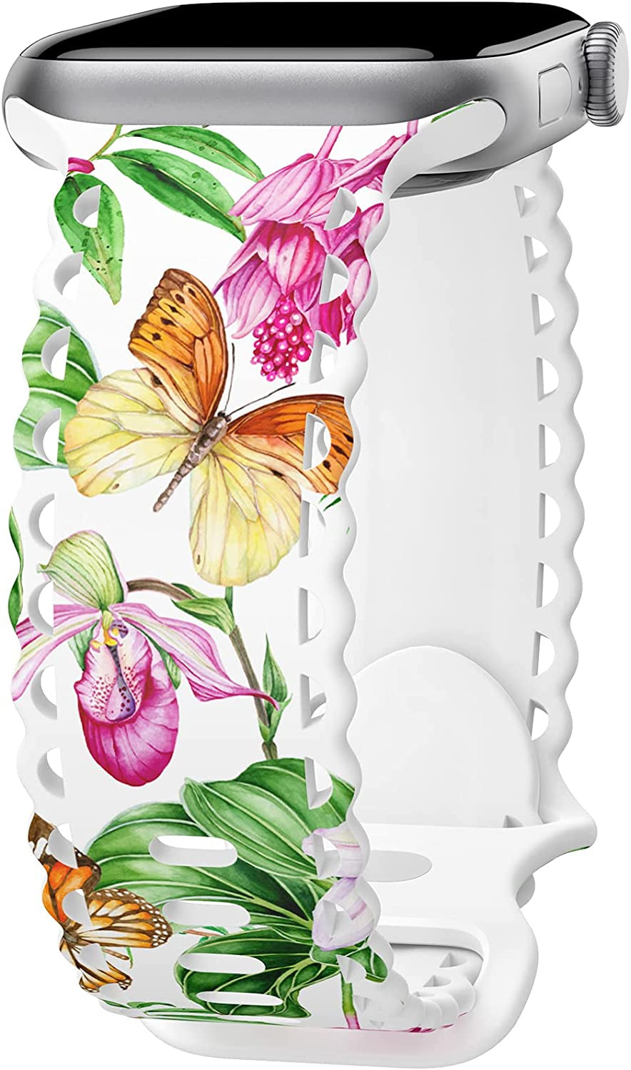 Upfurmach Compatible with Apple Watch Band 41Mm 40Mm 38Mm 49Mm 45Mm 44Mm 42Mm Women Girl, Rose Floral Print Lace Hollow-Out Soft Silicone Sport Bands for Iwatch Ultra SE Series 8 7 6 5 4 3 2 1, Rosb-38  UpfurMach C-Butterfly 41mm/40mm/38mm 