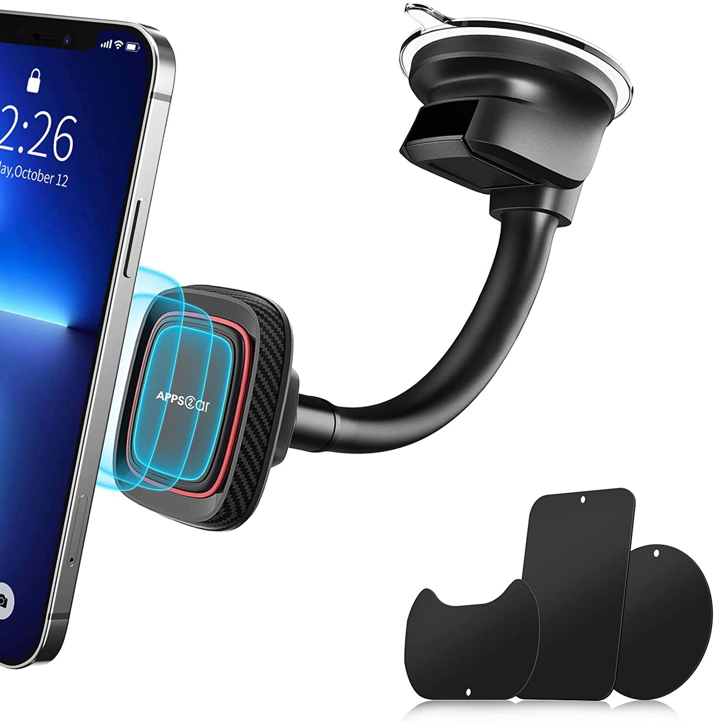 Apps2Car Magnetic Car Phone Holder Mount with 6 Strong Magnets, Windshield Phone Magnetic Holder, Suction Cup Phone Holder for Car, Dashboard Magnet Holder, Fit Most Smartphones & Mini Tablets  Wiiki-tech   