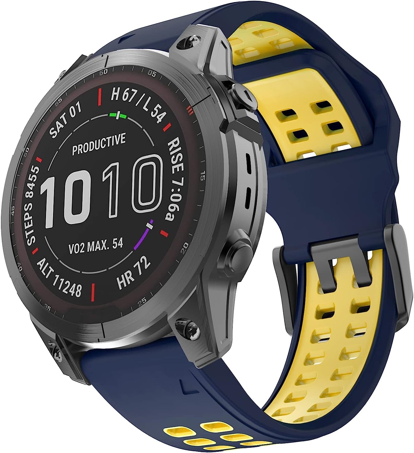 Isabake Compatible with Fenix 7 Band 22Mm Easy-Fit Silicone Watch Strap Replacement for Fenix 5/Fenix 5 Plus/Fenix 6/Fenix 6 Pro/ Forerunner 935/Forerunner 945/Approach S60/Quatix 5  Isabake Blue-Yellow 22MM 